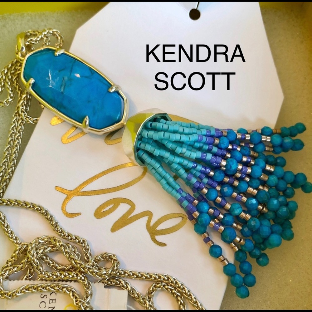 NWT Kendra Scott Eva Necklace Teal Agate & Yellow - Picture 3 of 11